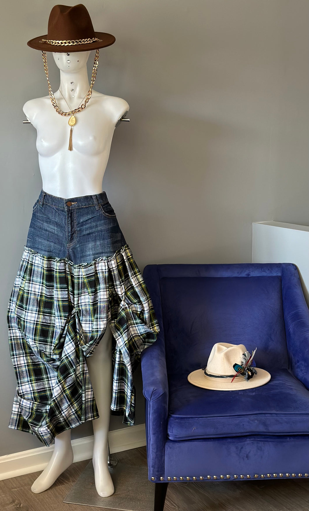 Dark Denim Plaid Skirt