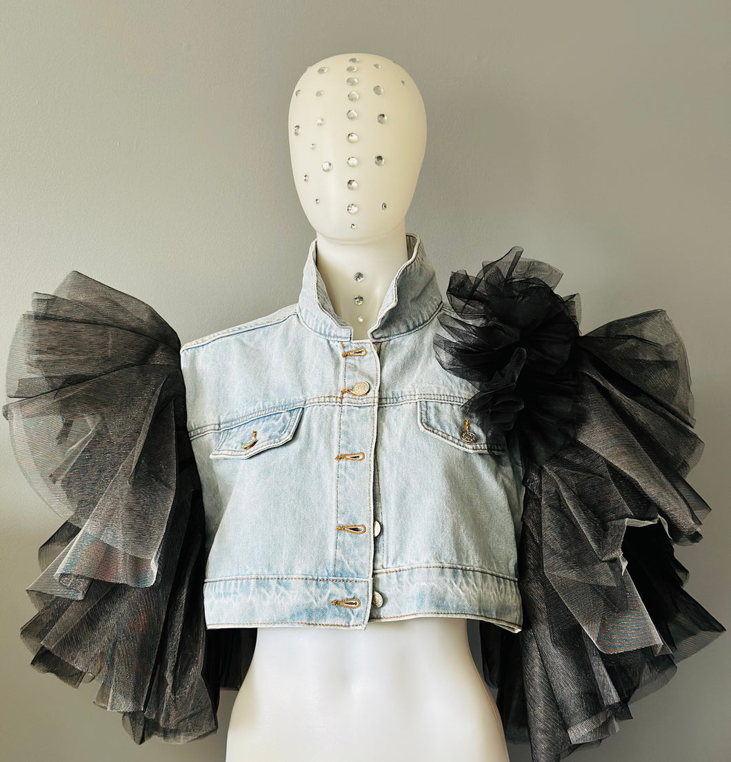 Denim Ruffle Crop Vest